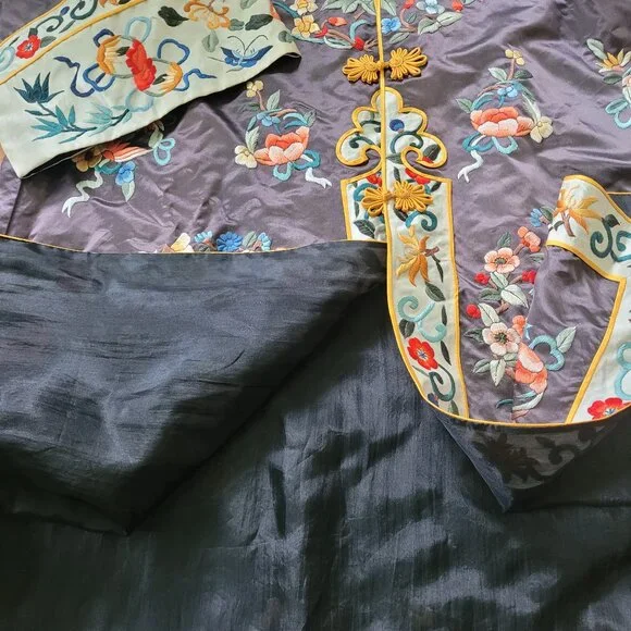 Vintage Silk Golden Bee Chinese Robe, sz S-L - Picture 12 of 16